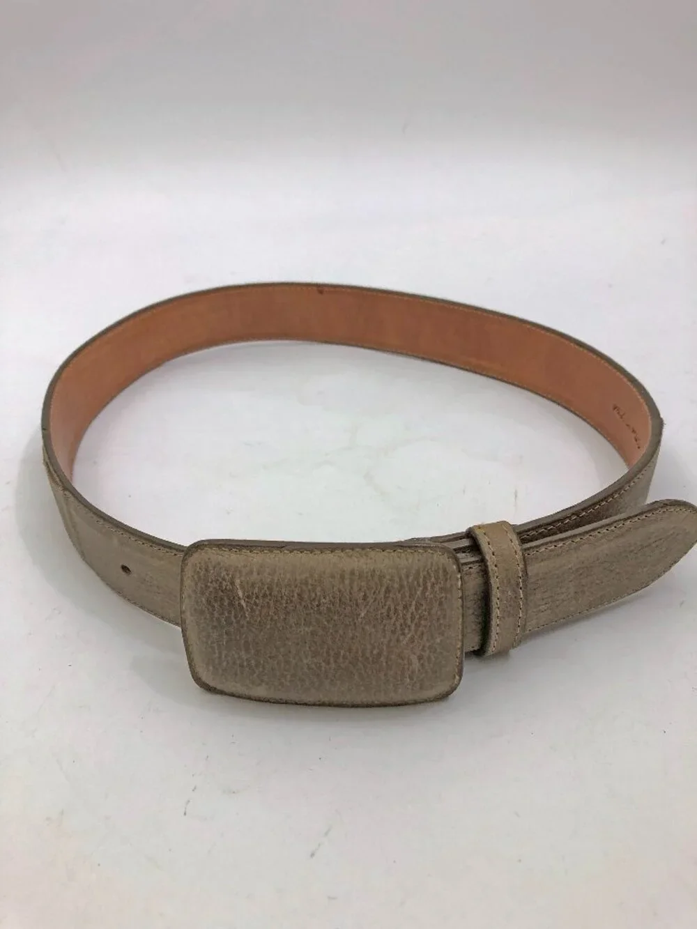 Texas Country Western Belt Tan w/Light Green Tints Leather Covered Buckle